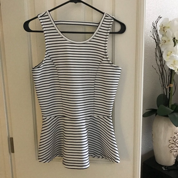 Maurices Tops - Maurices White and Black Striped Peplum Top
